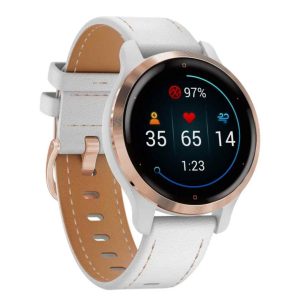 Garmin Venu 2S Fitness Smartwatch White/Rose + Leather Strap