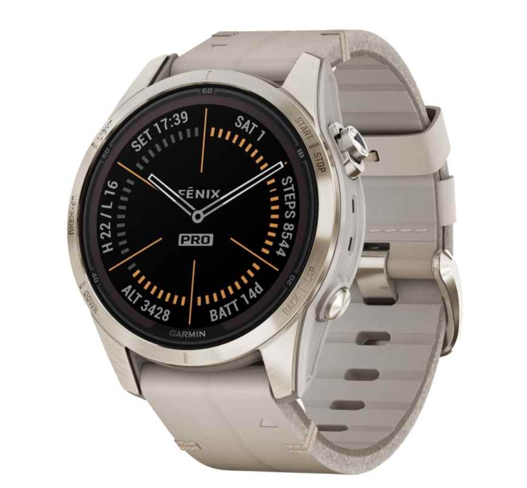 Garmin fenix 7S Pro Sapphire Solar Smartwatch Beige/Gold 2 Strap - Image 2